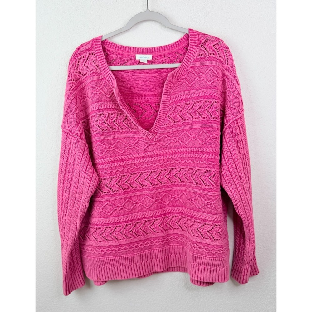 Sundance Pullover Oversized Sweater XL Faded Wash Pink Boho Preppy Textured Knit